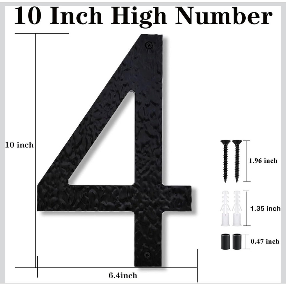 Number‎ 4 Black 10 Inch Large House Hammered Acrylic Weather Resistant